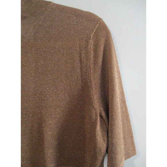 Chico's Womens Sz 1 M Short Sleeve Brown Glitter Metallic Cardigan Career Casual - Picture 6 of 7